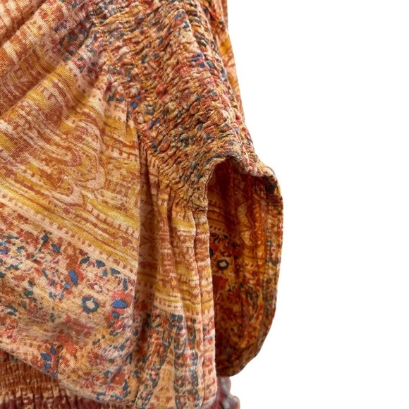 Free People Womens Next Vacation Top Smocked V-Neck Blouse Sz Small Multicolor - Picture 5 of 12